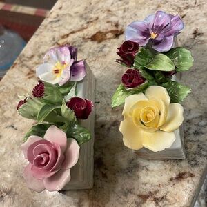 Floral Ceramic 2 Baskets with Pink and Purple Flowers